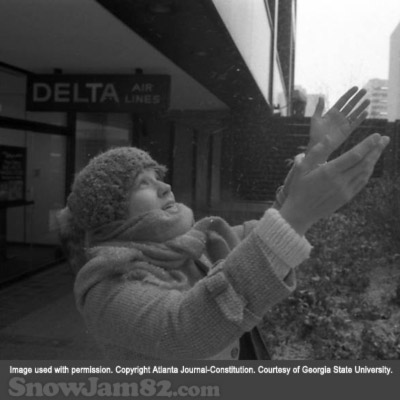 Unidentified woman during a snow storm in downtown Atlanta - January 12, 1982 – Dwight Ross Jr.