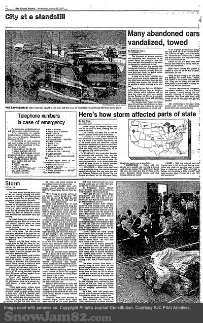 Extended Newspaper Snow Jam 82 Coverage from the Atlanta Journal, Jan. 13, 1982 