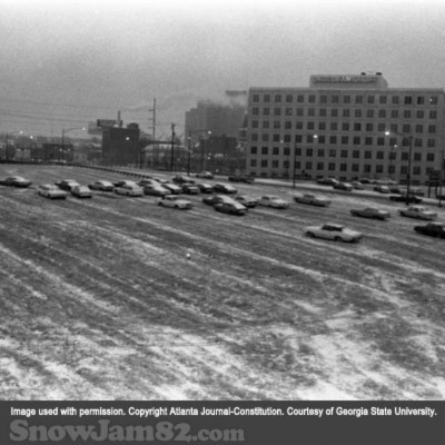 Abandoned vehicles scattered along I-85 during a snow storm that left highways icy and congested - January 13, 1982 – AJC File