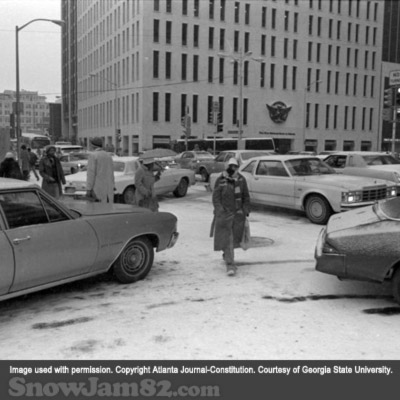 Traffic congestion near Five Points during a snow storm in downtown Atlanta - January 12, 1982 – Dwight Ross Jr.