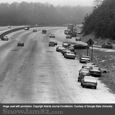 Abandoned vehicles scattered along I-285 during a snow storm that left highways icy and congested - January 12, 1982 – George A. Clark