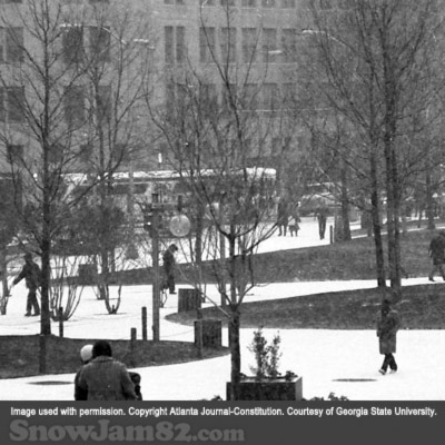 Snow begins to fall during a snow storm over Woodruff Park - January 12, 1982 – Dwight Ross Jr.