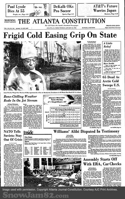 Pre-Snow Jam 82 - The Atlanta Constitution Front Page Jan. 12, 1982
