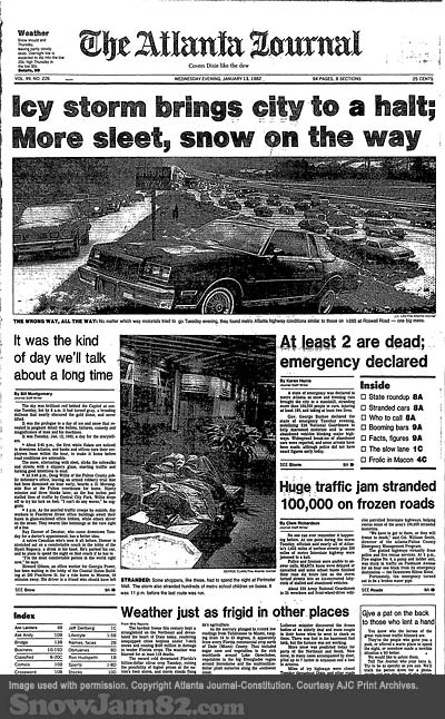Evening Coverage of Snow Jam 82, The Atlanta Journal Front Page